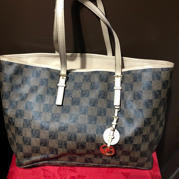 Michael Kors brown checkered tote